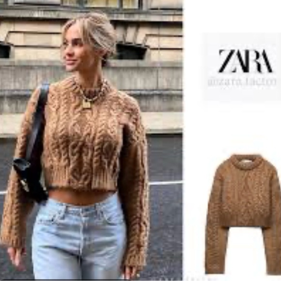 Zara Sweaters - Zara Cropped Cable Knit Heavy Sweater - Brown Taupe- size M